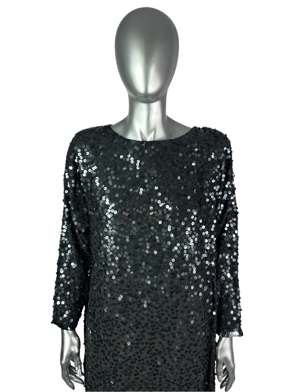 Black Sequin Dress, Sz L, Three Flaggs, NWT, Vintage 1980s